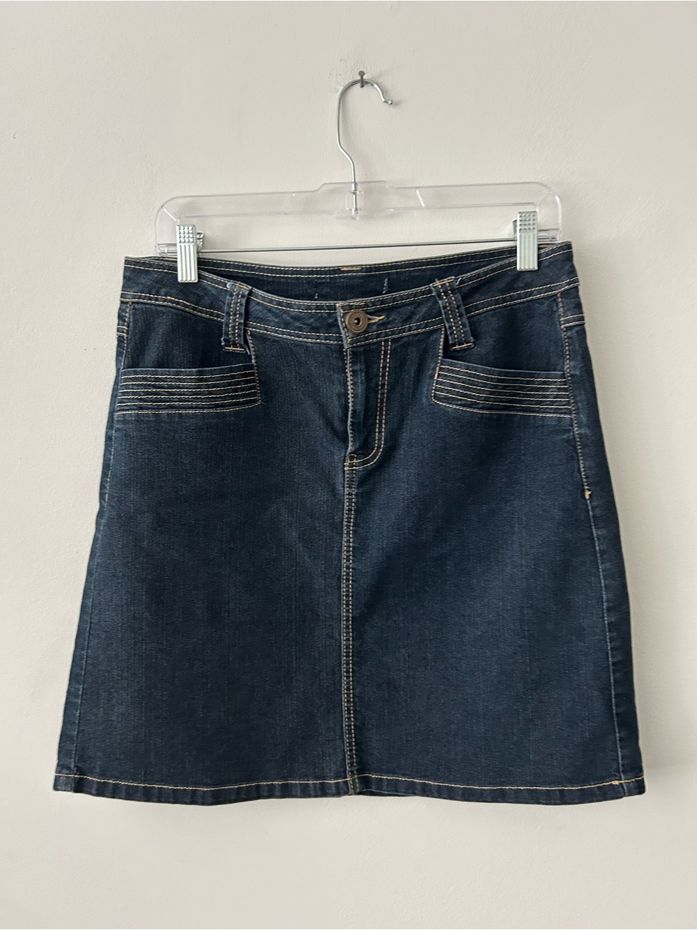 Dark Blue Denim Mini Skirt with Front Stitching